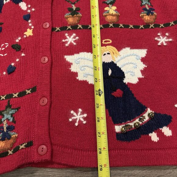 Vintage Quacker Factory Christmas Sweater Angels Cardigan Sz 1X Red Embroidered - Picture 8 of 10